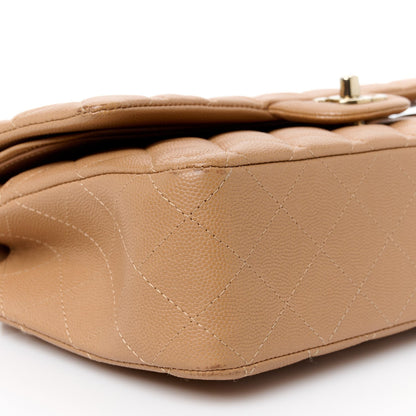 Caviar Quilted Medium Double Flap Dark Beige