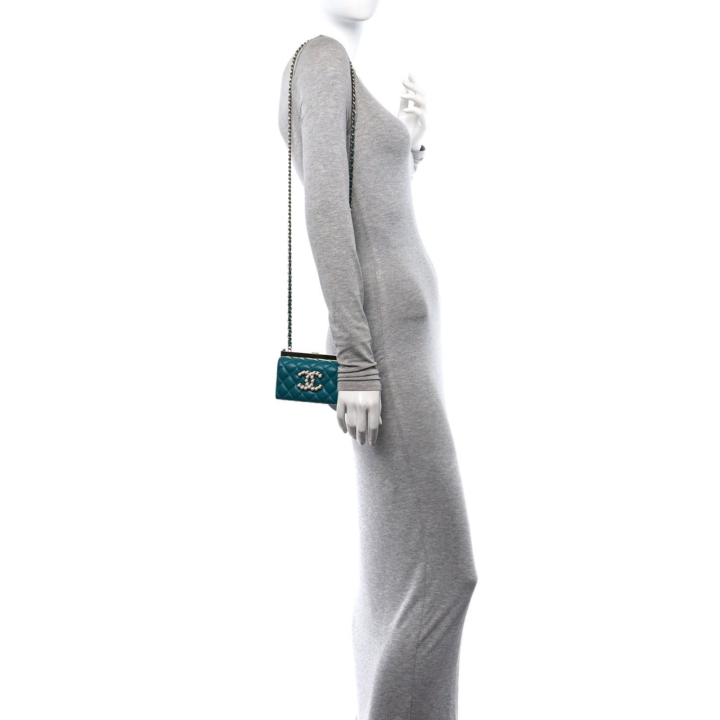 Lambskin Quilted Pearl CC Vanity Case Turquoise