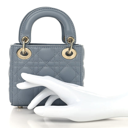 Lambskin Cannage Micro Lady Dior Cloud Gray