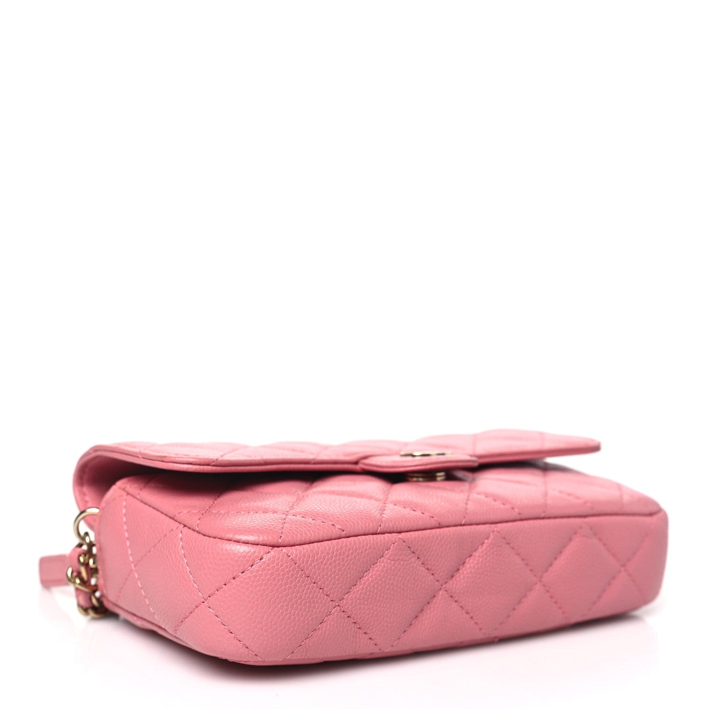 Caviar Quilted Flap Phone Holder With Chain Pink