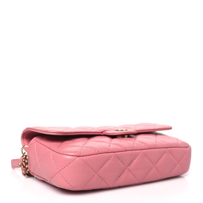 Caviar Quilted Flap Phone Holder With Chain Pink