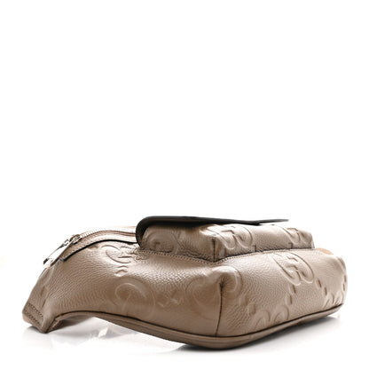 Piuma Calfskin Jumbo GG Embossed Pocket Belt Bag Good Taupe