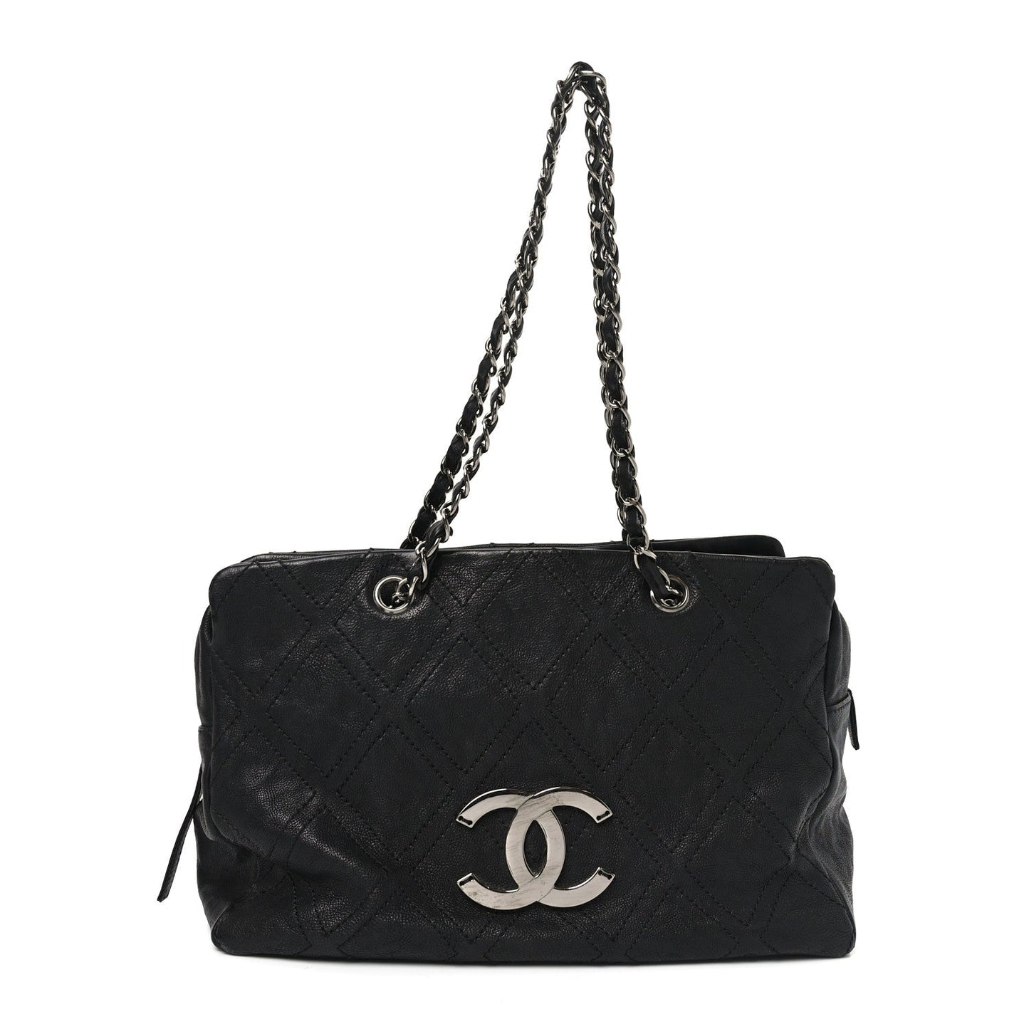 Calfskin Large Diamond Stitch Tote Black