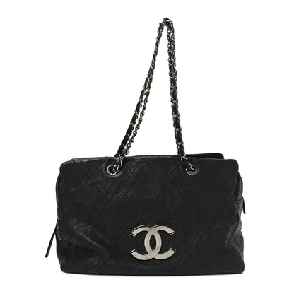 Calfskin Large Diamond Stitch Tote Black