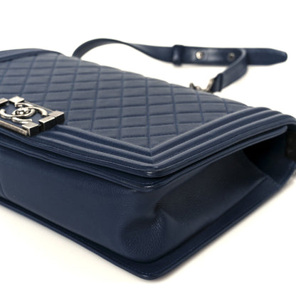 Calfskin Quilted New Medium Boy Flap Dark Blue