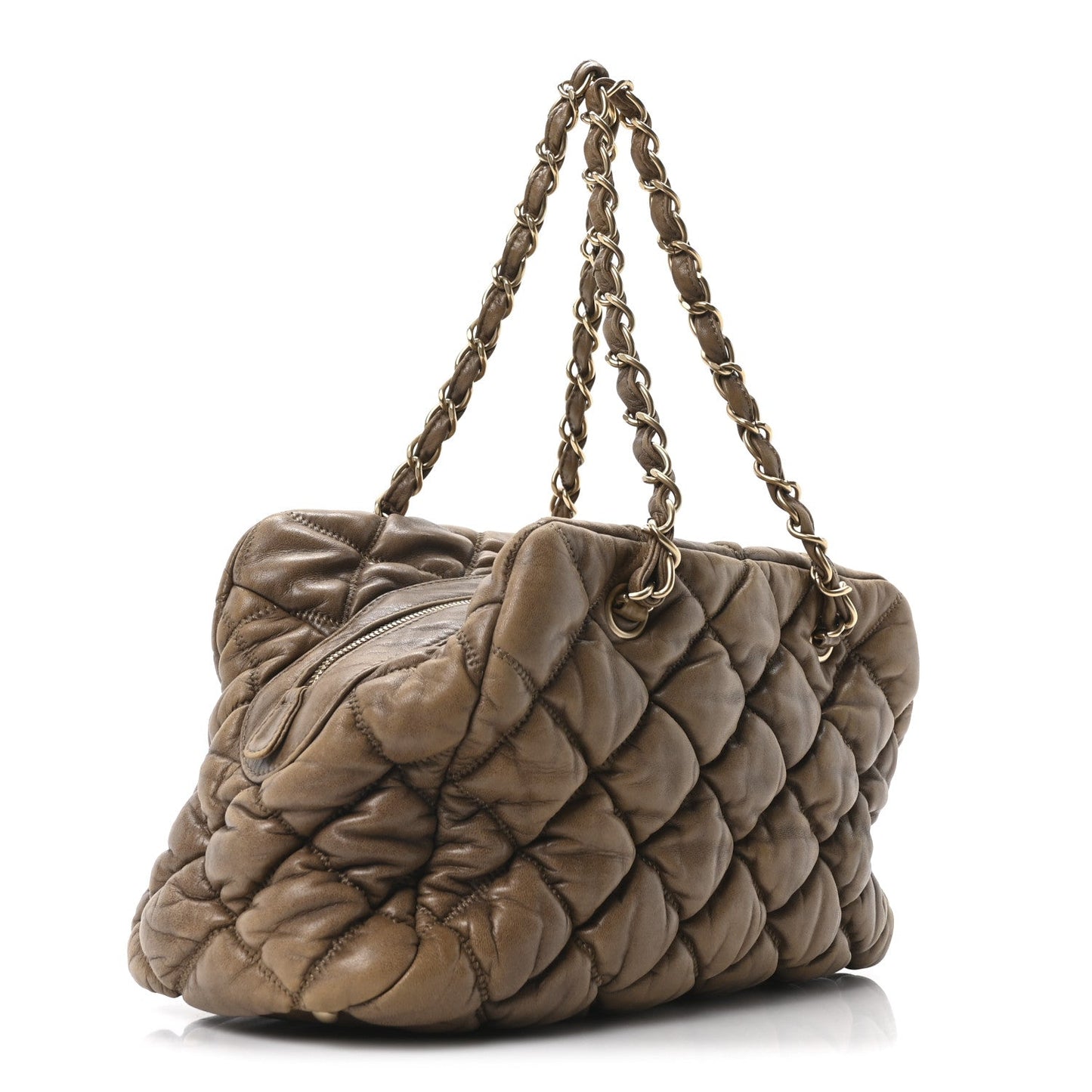 Calfskin Bubble Quilt Bowler Brown