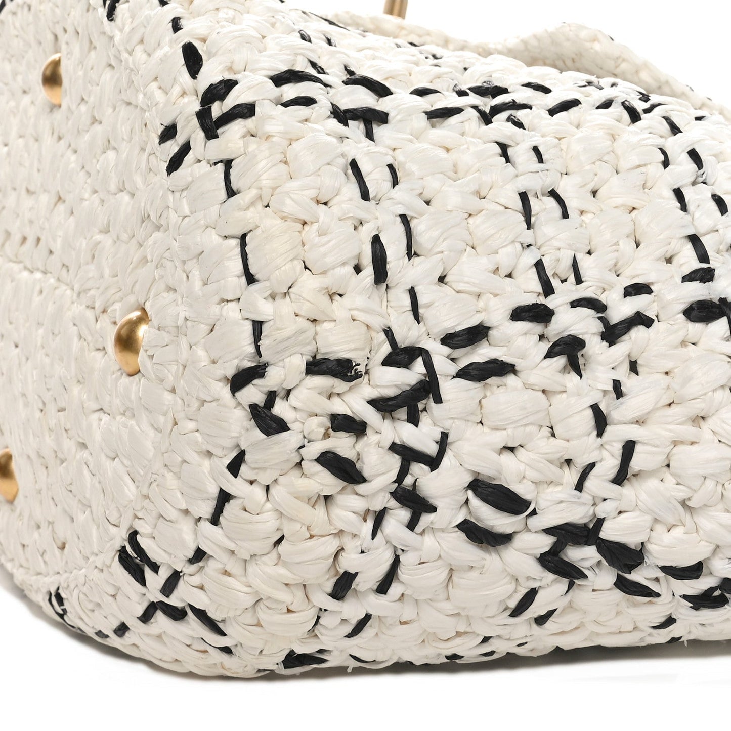 Raffia Effect Tweed Shopping Tote White Black
