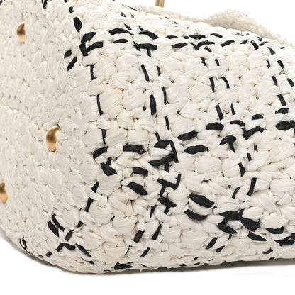 Raffia Effect Tweed Shopping Tote White Black