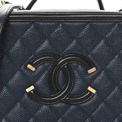 Caviar Quilted Medium CC Filigree Vanity Case Navy Black