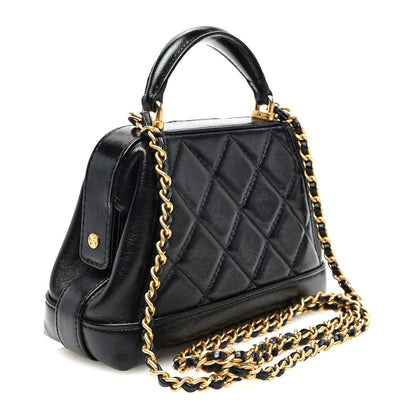 Shiny Lambskin Quilted Mini Cocodoc Top Handle Bag Black