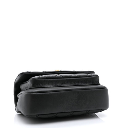 Calfskin Quilted Top Handle Flap Black