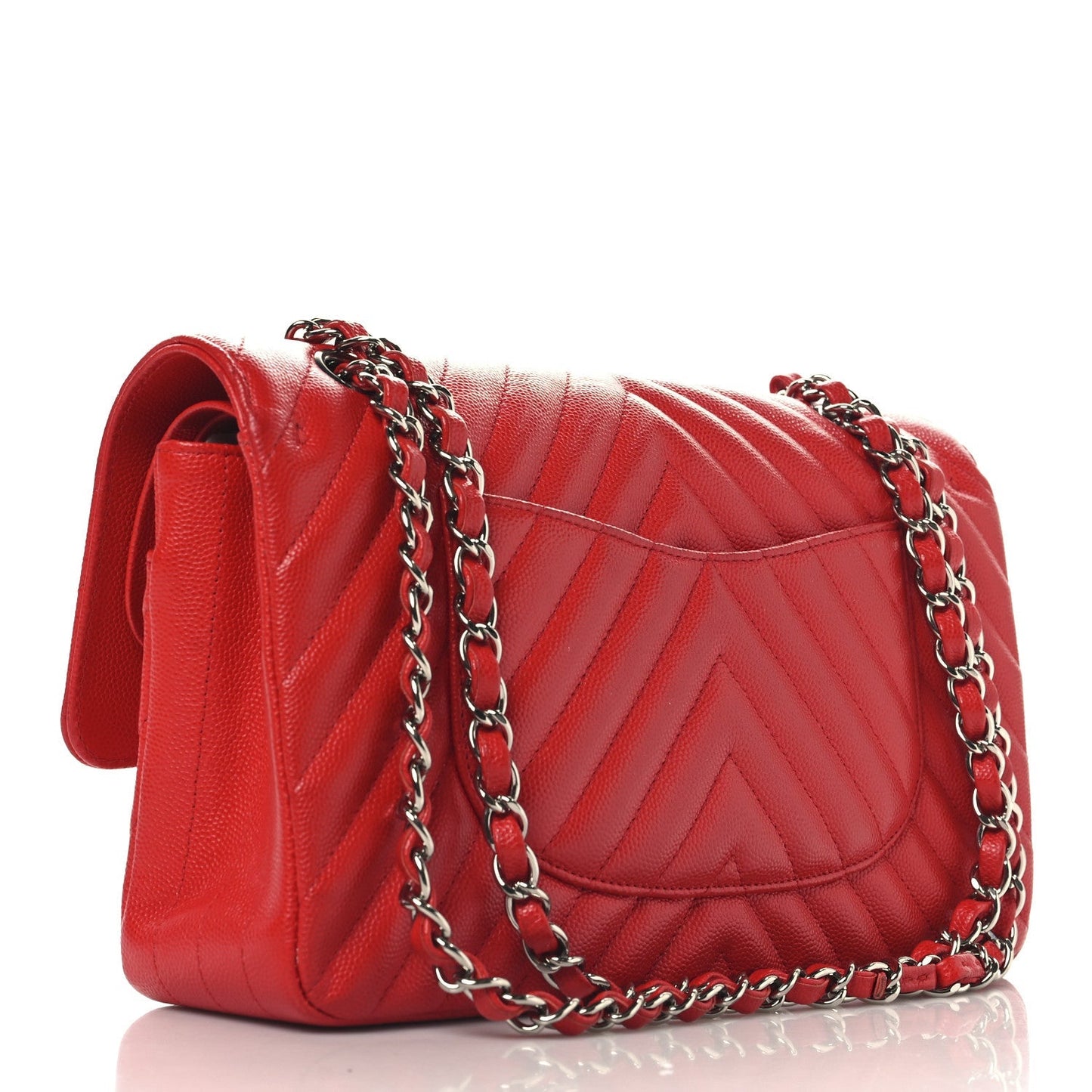 Caviar Chevron Quilted Medium Double Flap Red