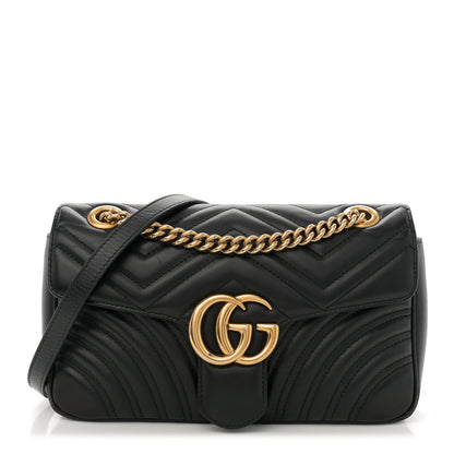 Calfskin Matelasse Small GG Marmont Shoulder Bag Black