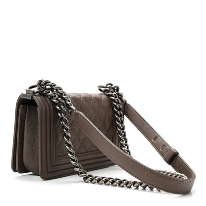 Caviar Quilted Small Boy Flap Dark Brown