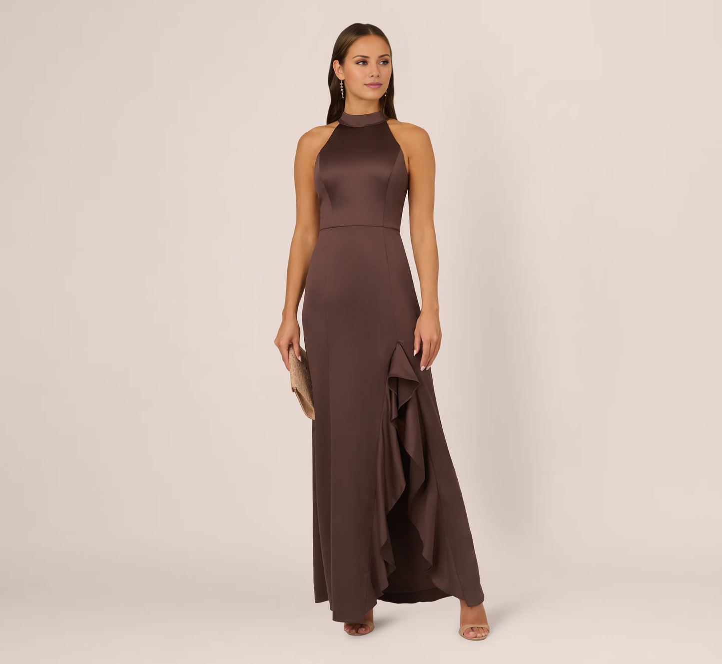 satin backless ruffled mermaid long Prom dress
