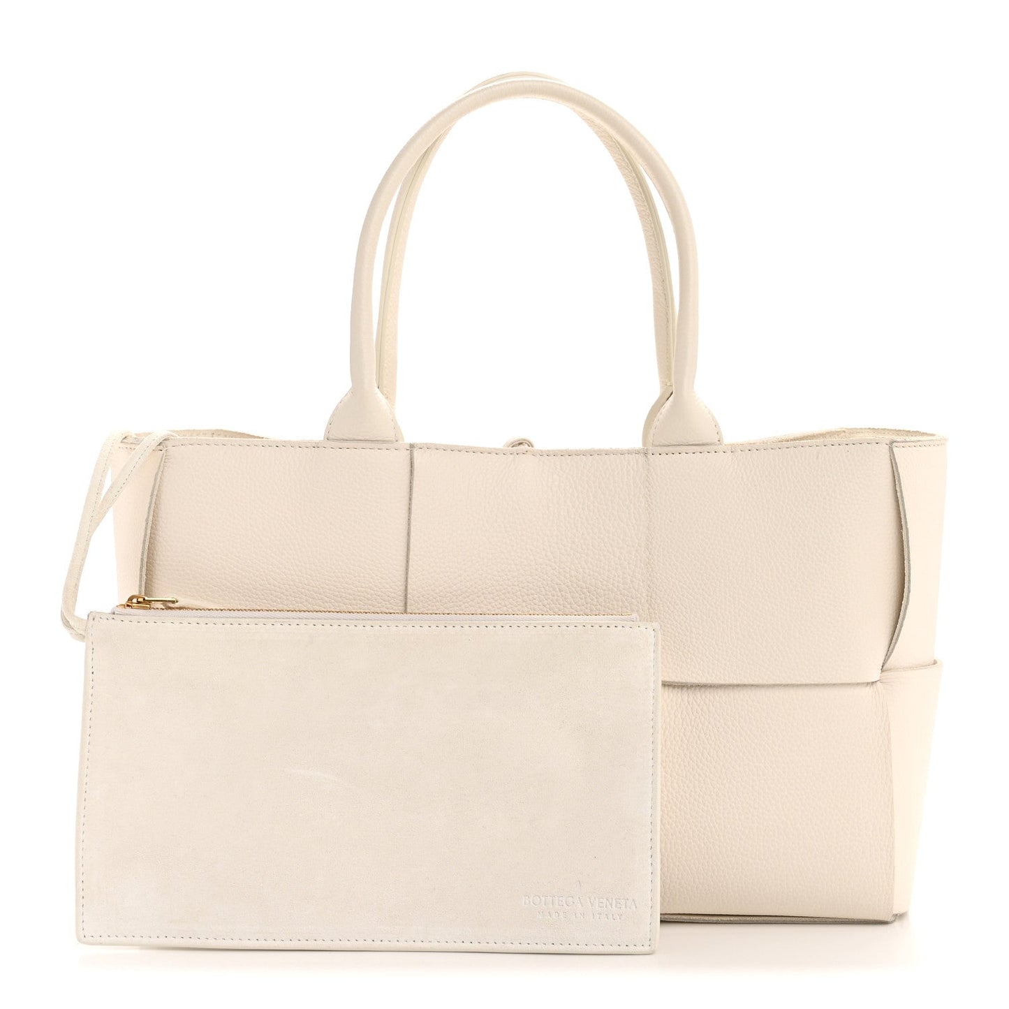 Grained Calfskin Maxi Intrecciato Small Arco Tote White