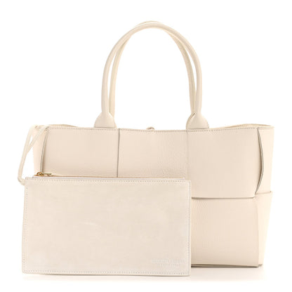 Grained Calfskin Maxi Intrecciato Small Arco Tote White