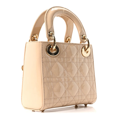 Patent Cannage Mini Lady Dior Beige