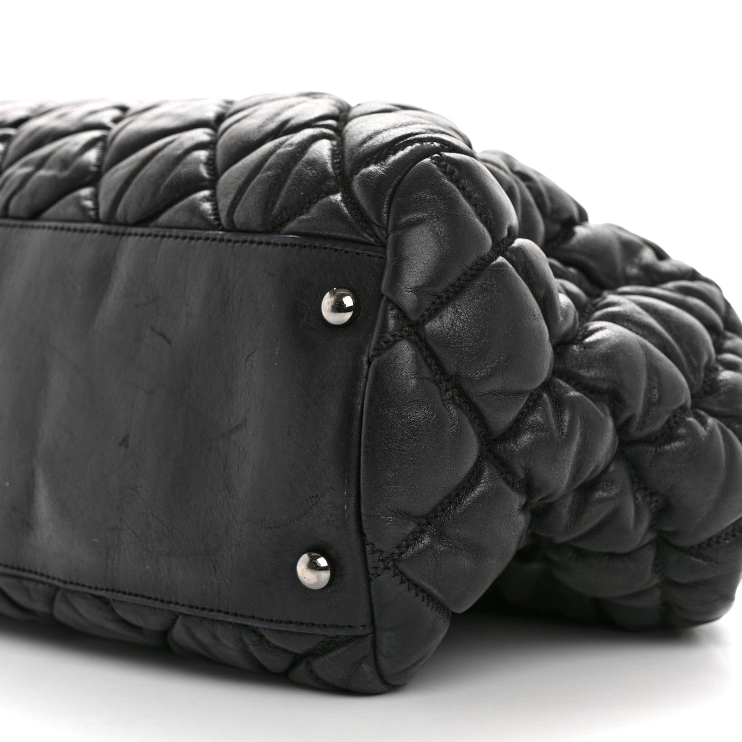Calfskin Bubble Quilt Bowler Black