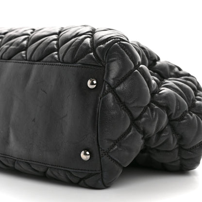 Calfskin Bubble Quilt Bowler Black