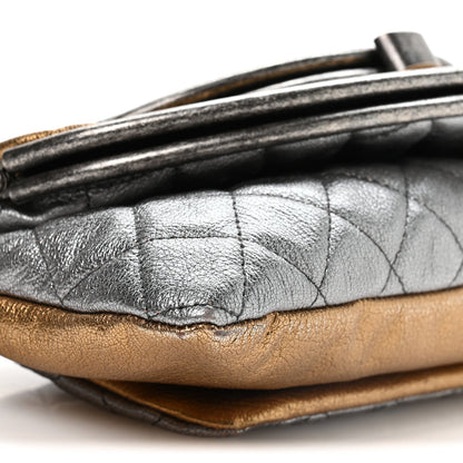 Metallic Goatskin Quilted Frame Clasp Flap Clutch Silver Gold
