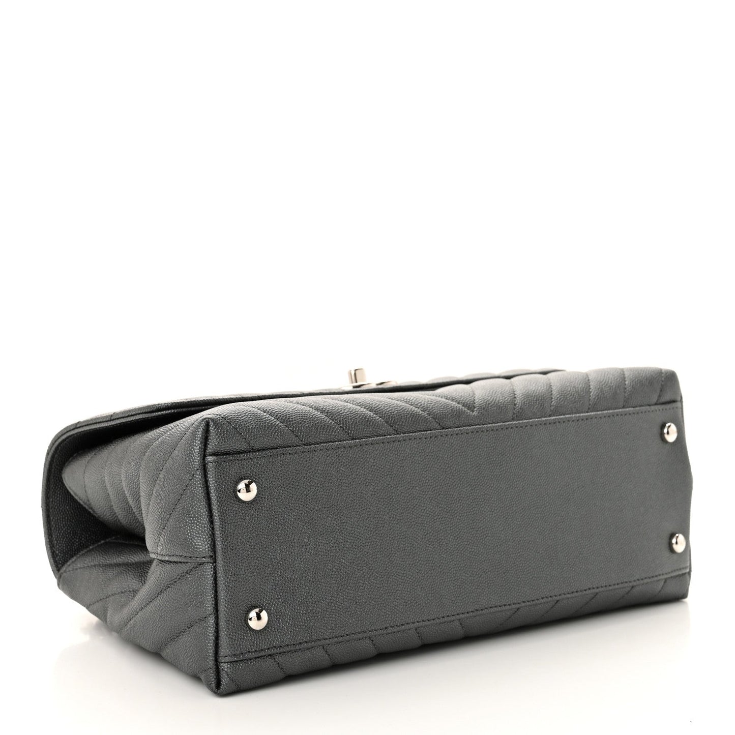 Metallic Caviar Chevron Quilted Small Coco Handle Flap Dark Silver