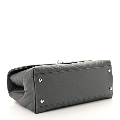Metallic Caviar Chevron Quilted Small Coco Handle Flap Dark Silver