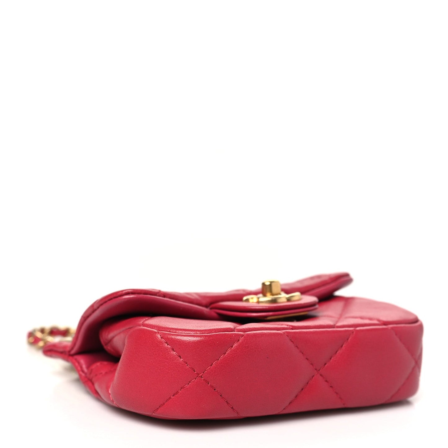 Calfskin Quilted Lady Handle Flap Card Holder With Chain Dark Pink