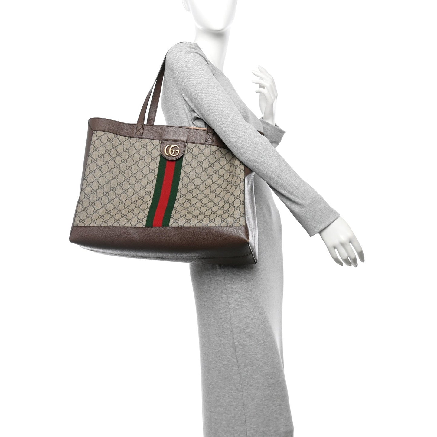 GG Supreme Monogram Web Ophidia Tote Brown