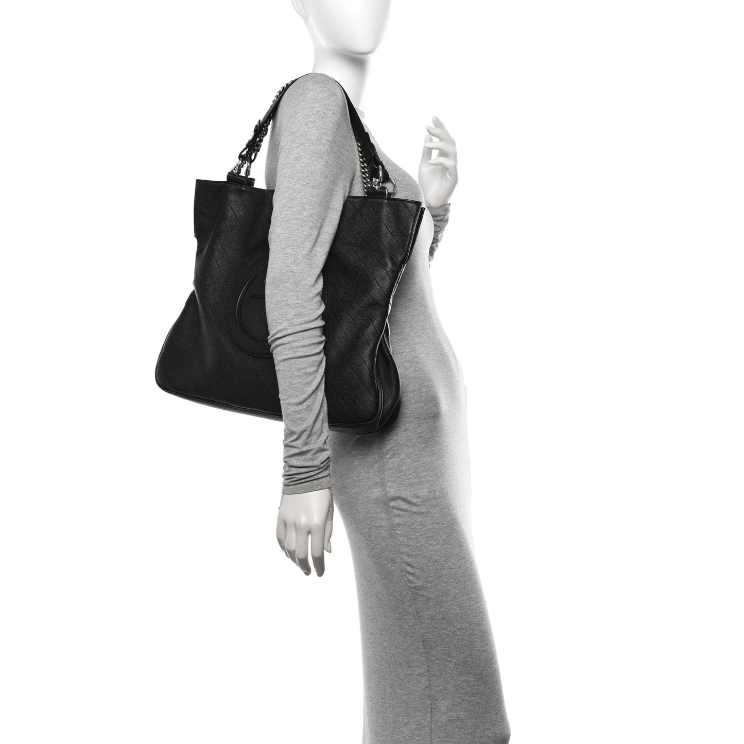 Sakai Be Green Calfskin Diagonal Stitched Medium Blondie Tote Black