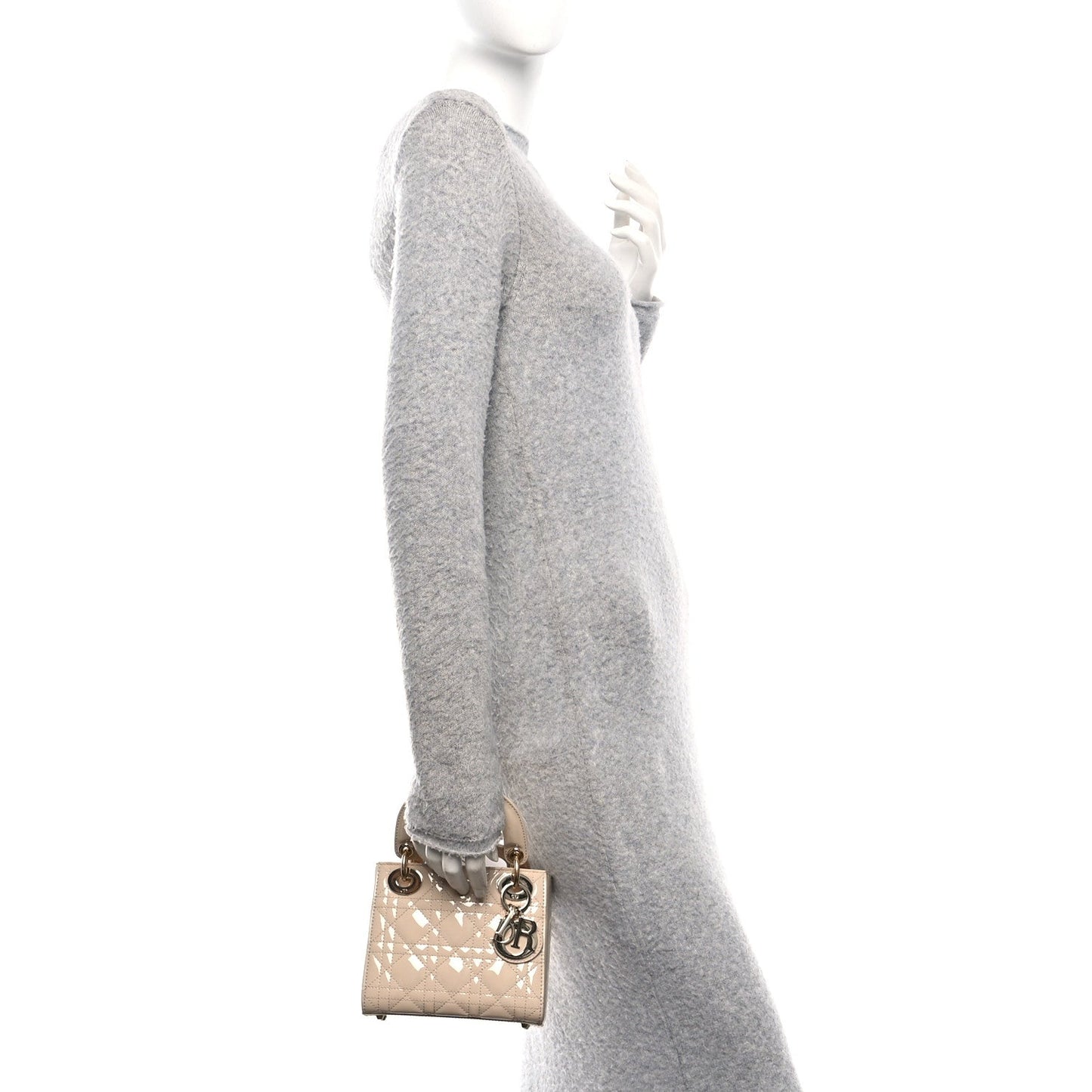 Patent Cannage Mini Lady Dior Beige