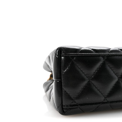 Shiny Aged Calfskin Quilted Nano Kelly Shopper Black