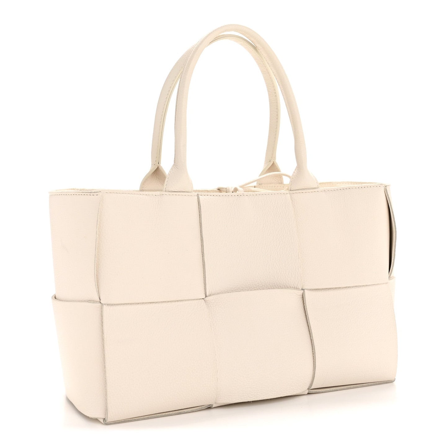 Grained Calfskin Maxi Intrecciato Small Arco Tote White