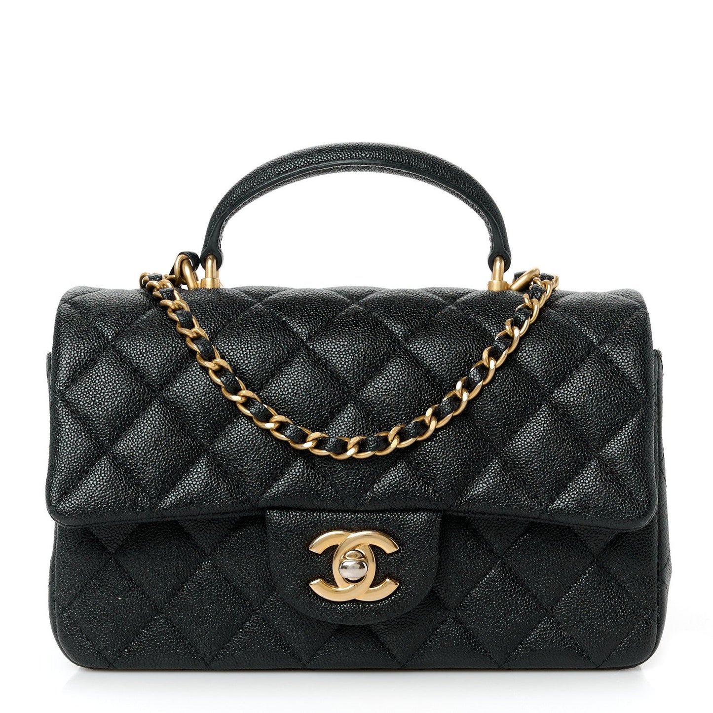 Caviar Quilted Mini Top Handle Rectangular Flap Black