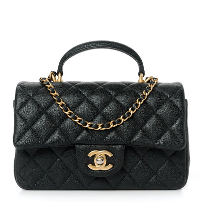 Caviar Quilted Mini Top Handle Rectangular Flap Black