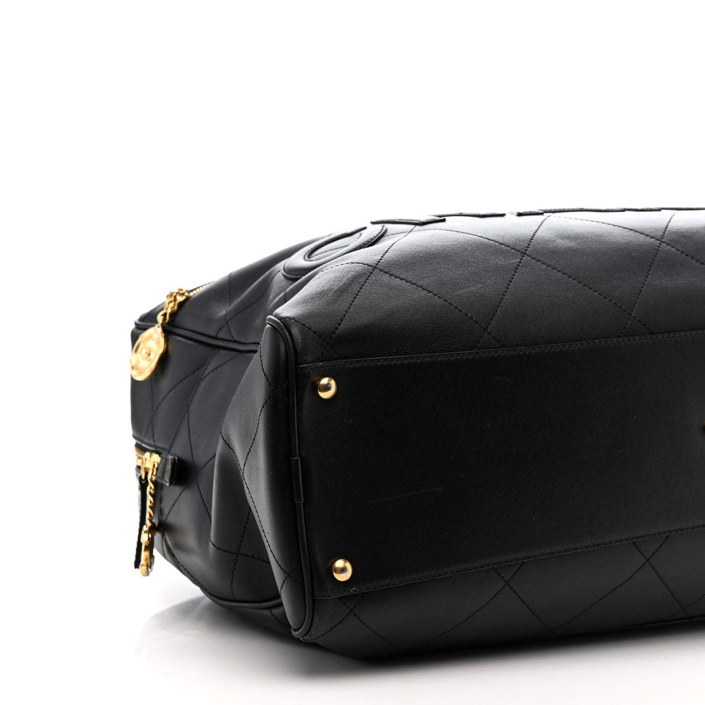 Calfskin Stitched Maxi Logo Bowling Bag Black