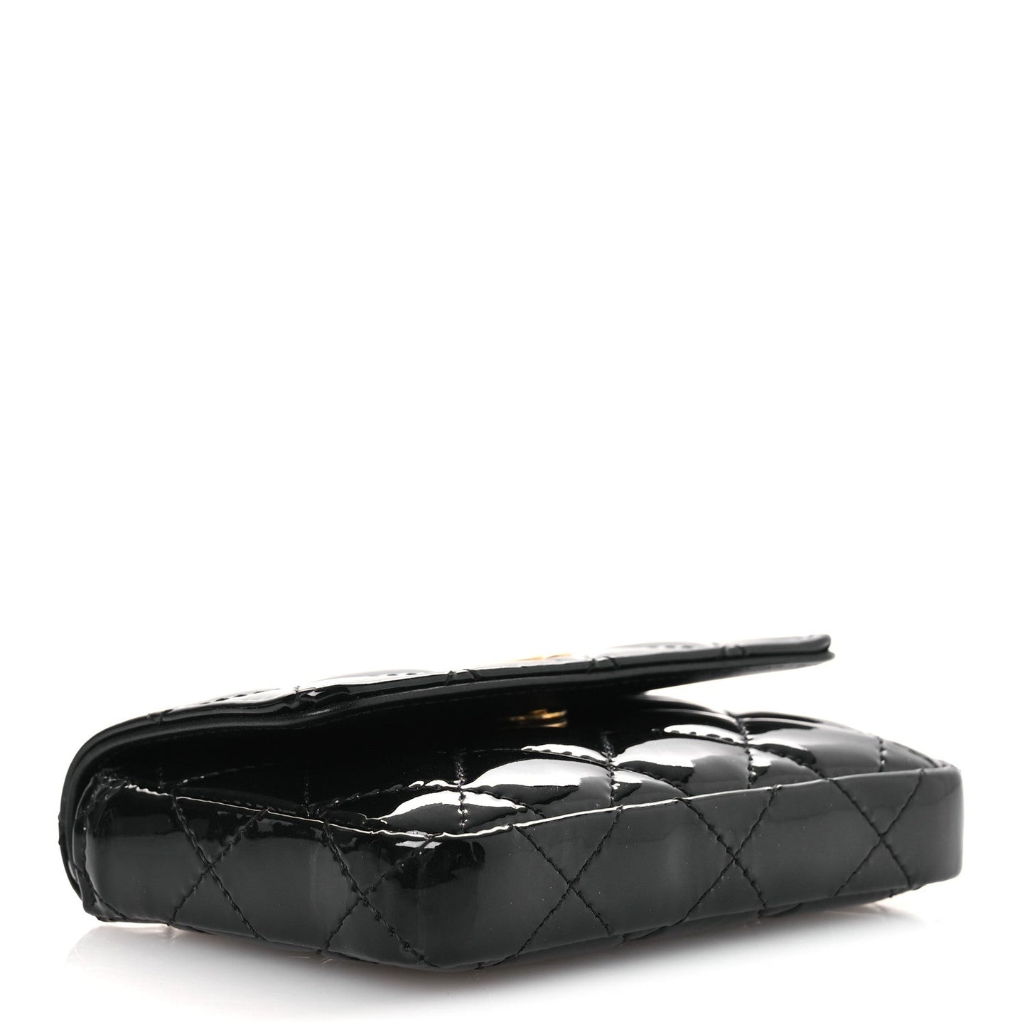 Patent Enamel Quilted Coco Hearts Clutch With Chain Black