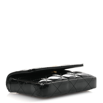 Patent Enamel Quilted Coco Hearts Clutch With Chain Black