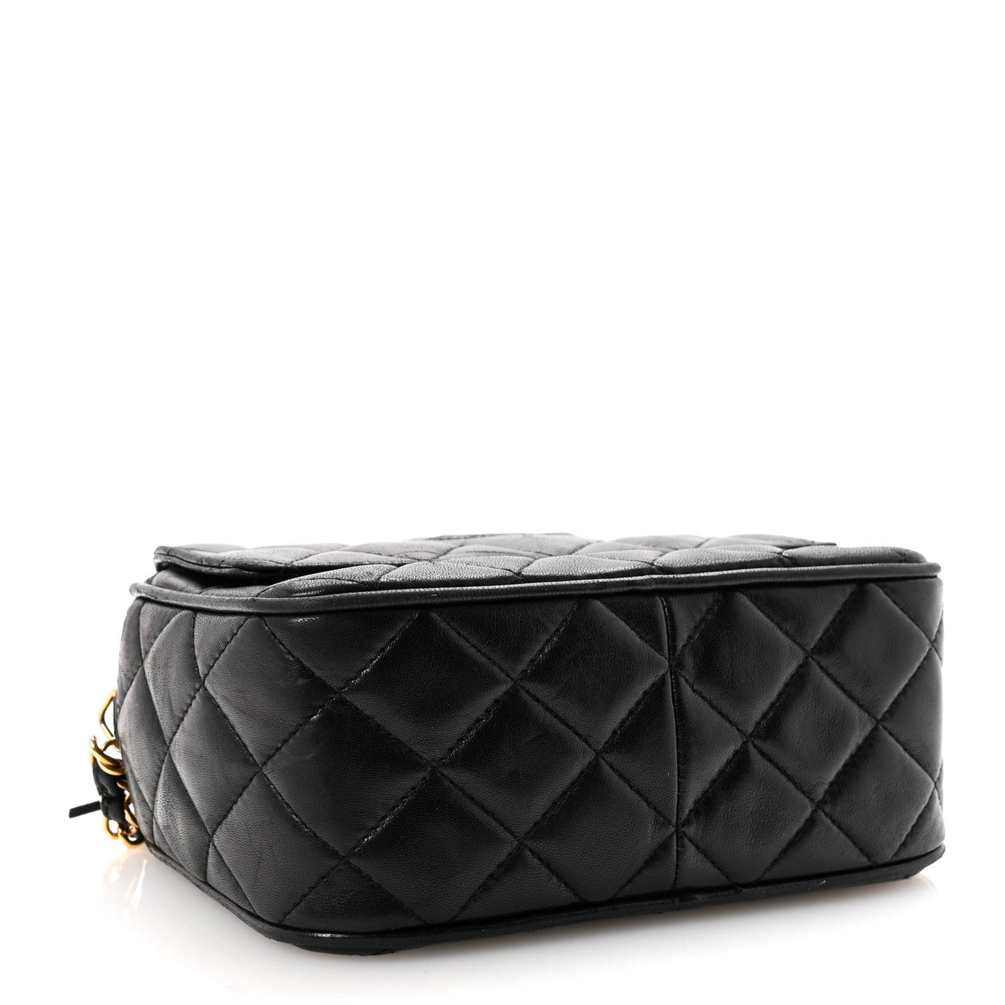 Lambskin Quilted Tassel Camera Case Black