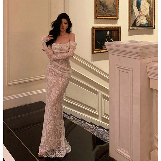 Lace Mermaid long-sleeved dress for women new long party dress     S5640