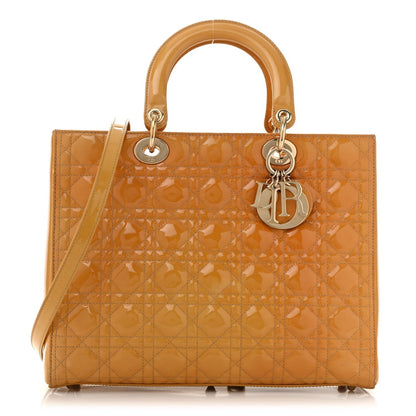 Patent Cannage Large Lady Dior Yellow
