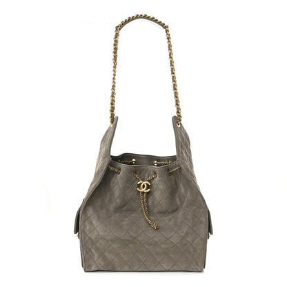 Suede Quilted Medium Chanel 25 Handbag Dark Grey