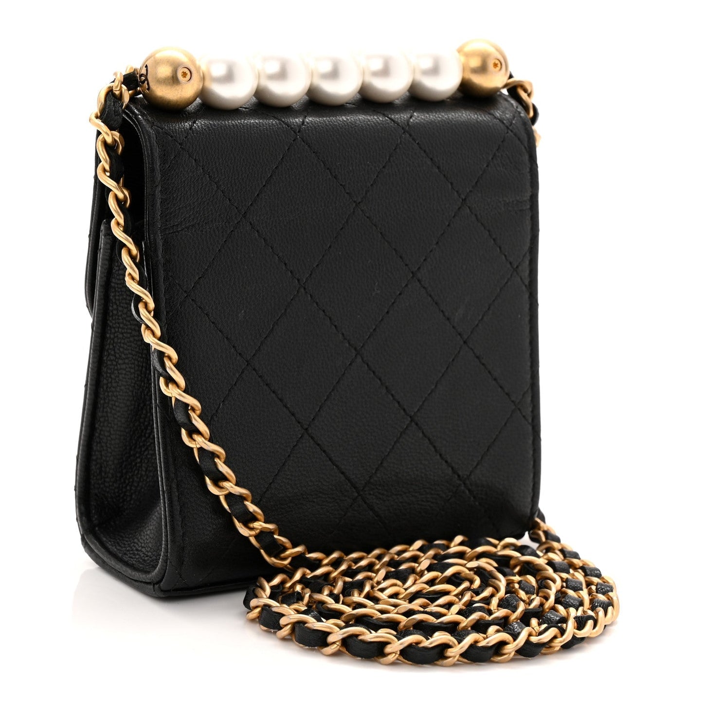 Lambskin Quilted Chic Pearls Flap Black