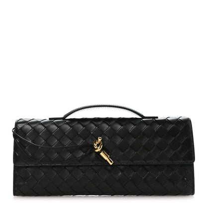 Nappa Intrecciato Long Andiamo Top Handle Clutch Black