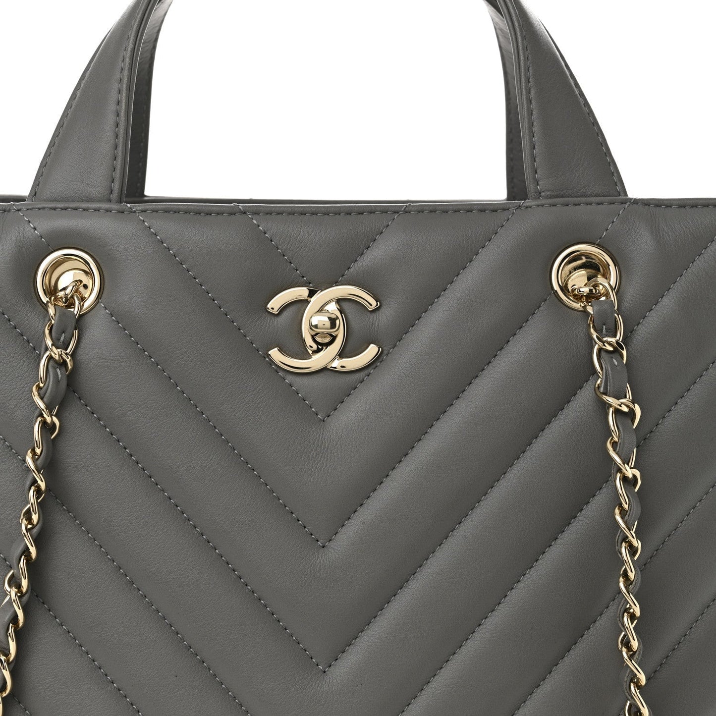 Calfskin Chevron Quilted Statement Shopping Tote Grey
