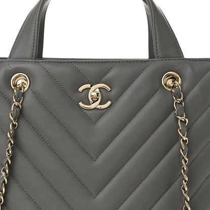 Calfskin Chevron Quilted Statement Shopping Tote Grey