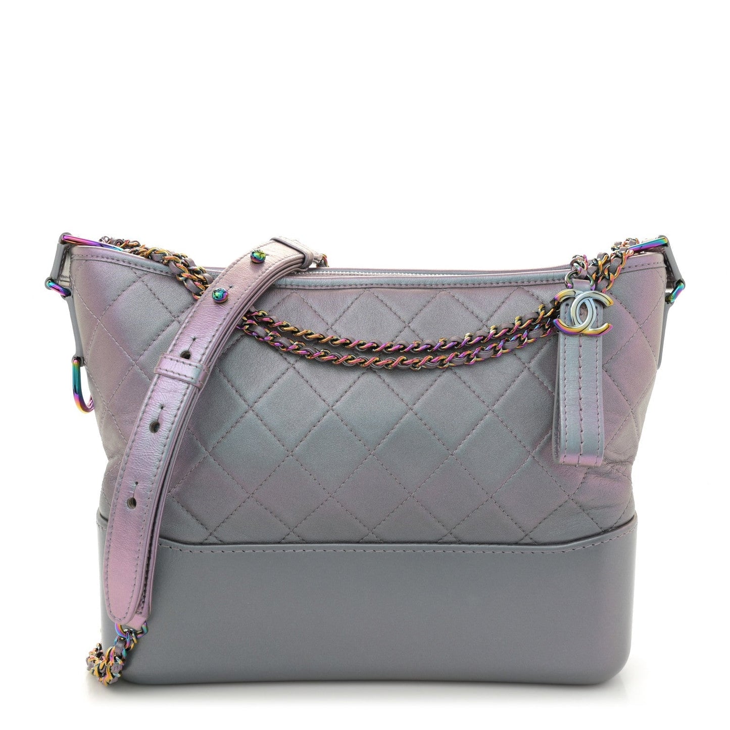 Iridescent Lambskin Calfskin Quilted Medium Gabrielle Hobo Light Purple