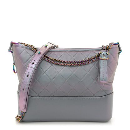 Iridescent Lambskin Calfskin Quilted Medium Gabrielle Hobo Light Purple