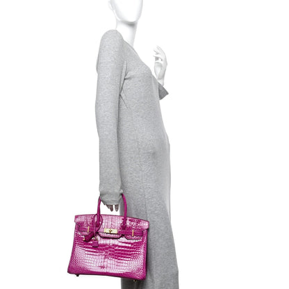 Shiny Porosus Crocodile Horseshoe Birkin 30 Rose Scheherazade