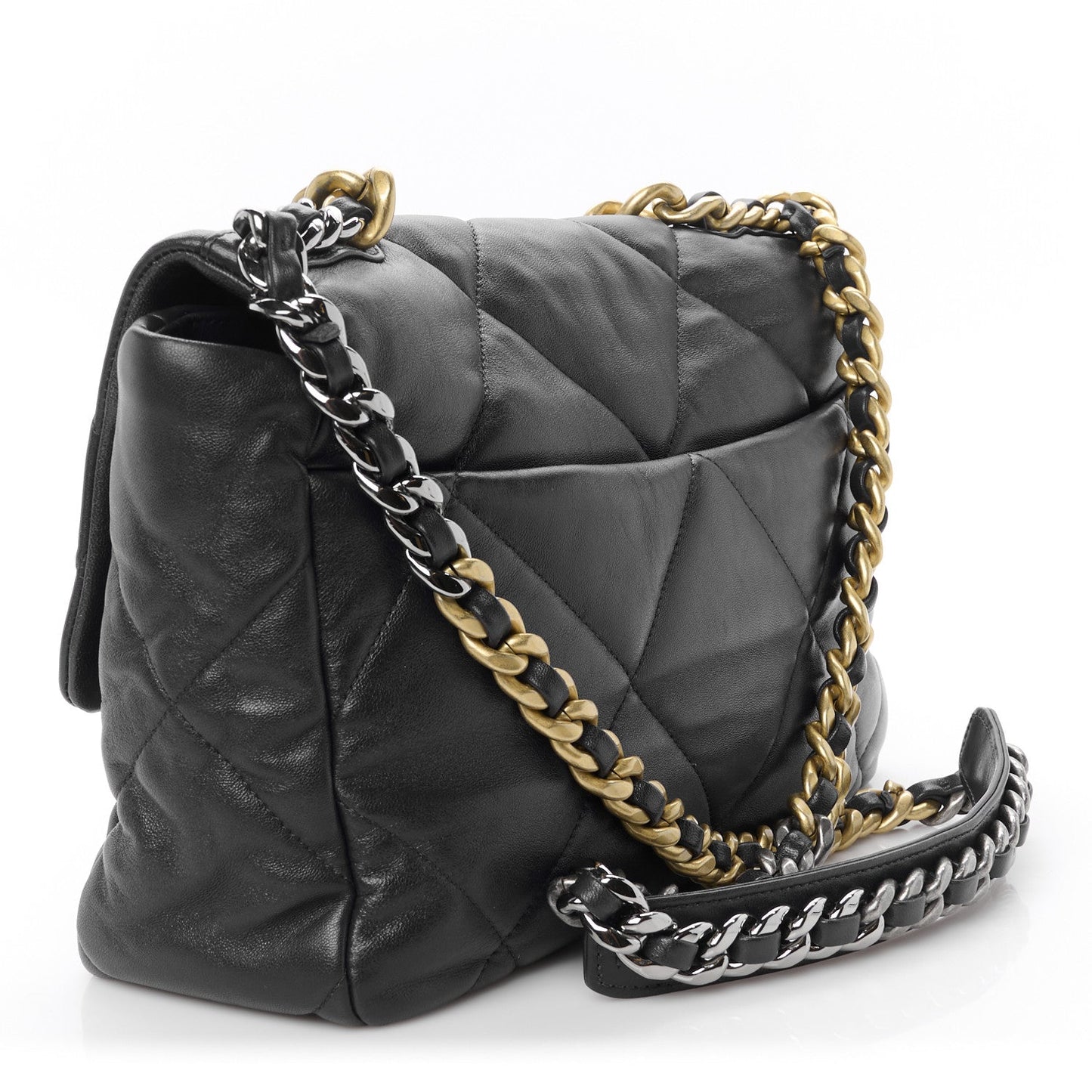 Lambskin Quilted Large Chanel 19 Flap Navy Blue